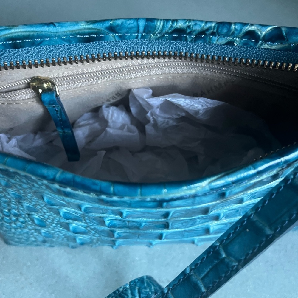 Brahmin Blue Croc-Embossed Leather Shoulder Bag beautiful Blue - Picture 10 of 11